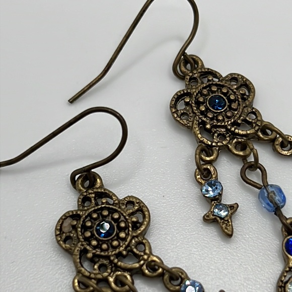 Brassy Blue Chandelier Crystal Earrings. - Picture 5 of 5